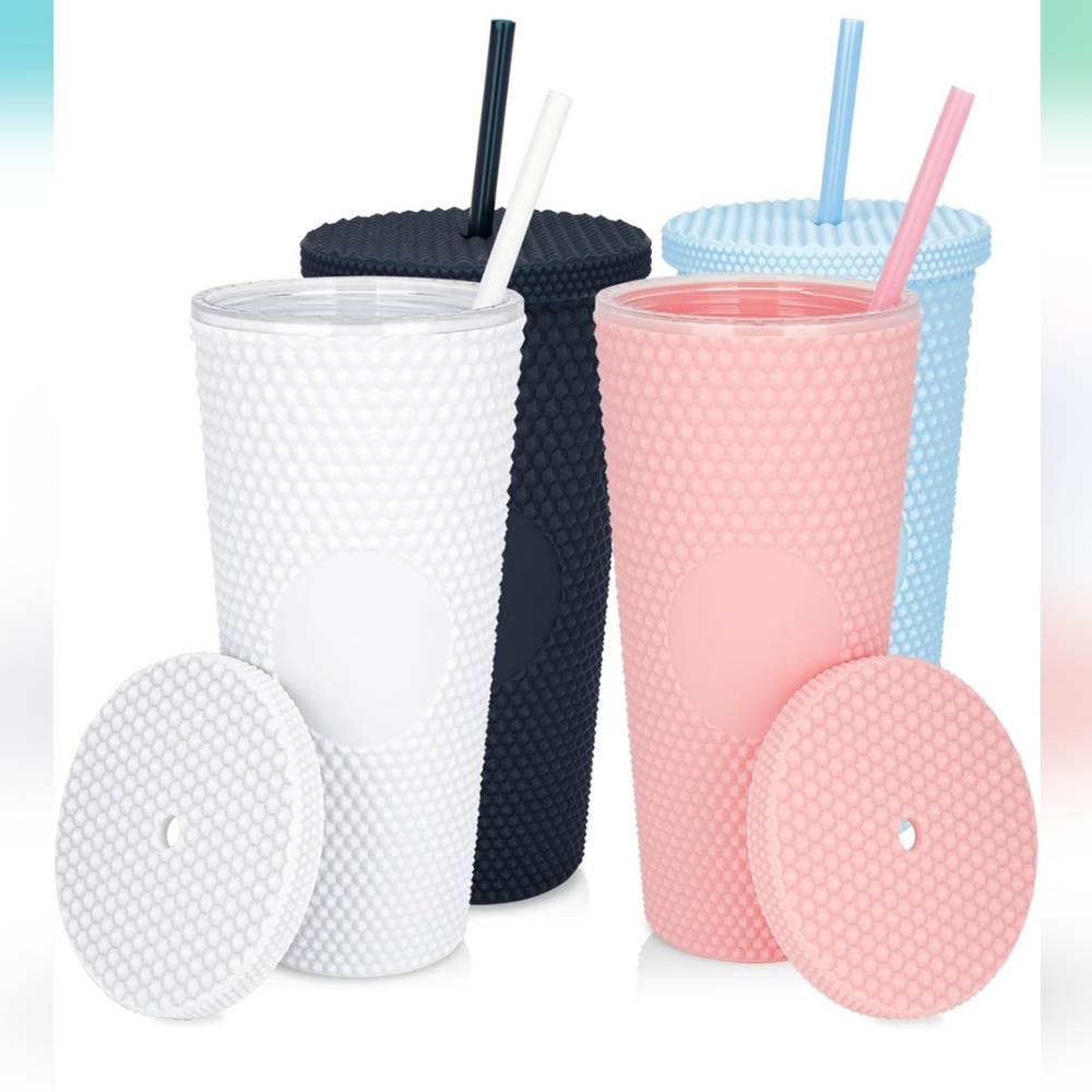 NWT 24 oz DIY Studded Tumbler with Lid and Straw, 4 Pack